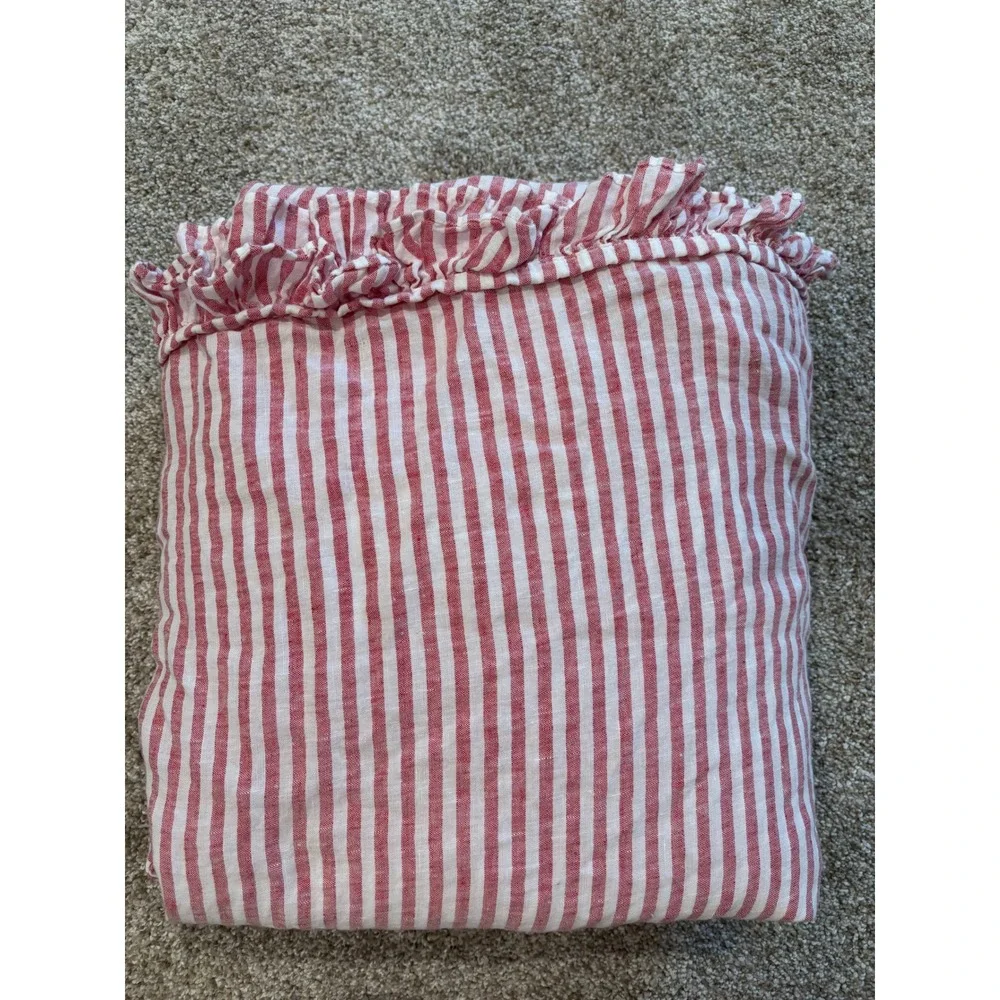 Serena & Lily Nantucket Stripe Linen King Sheet Set Red White Preppy Coastal